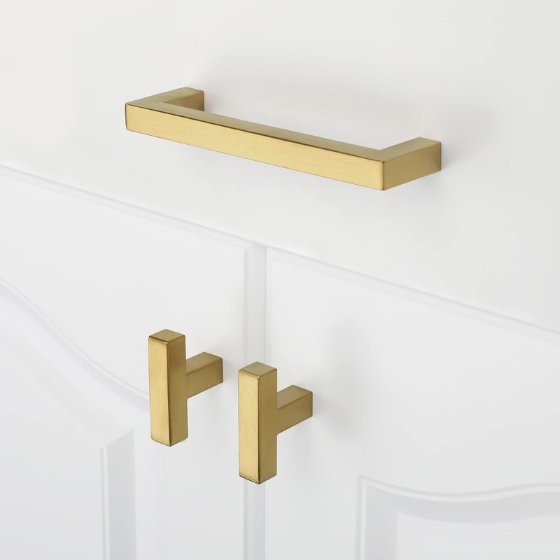 goldenwarm 10 Pack Gold Cabinet Knobs Kitchen Cabinet Handles Stainless
