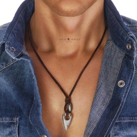 LOCAL LEAGUE Mens Leather Necklace Cross Surfboard Arrowhead Metal Pendant Australian Surfer Style Adjustable Brown Cord for Men Boys Gift Beach Surfing Adjustable, Leather