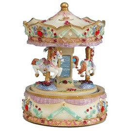 Musicbox Kingdom Karussell beige mit rotem Stein, Maße: Ø10,8x16,5 cm, Spieluhr, Unisex, Musikschachtel, Spieluhr, Music Box