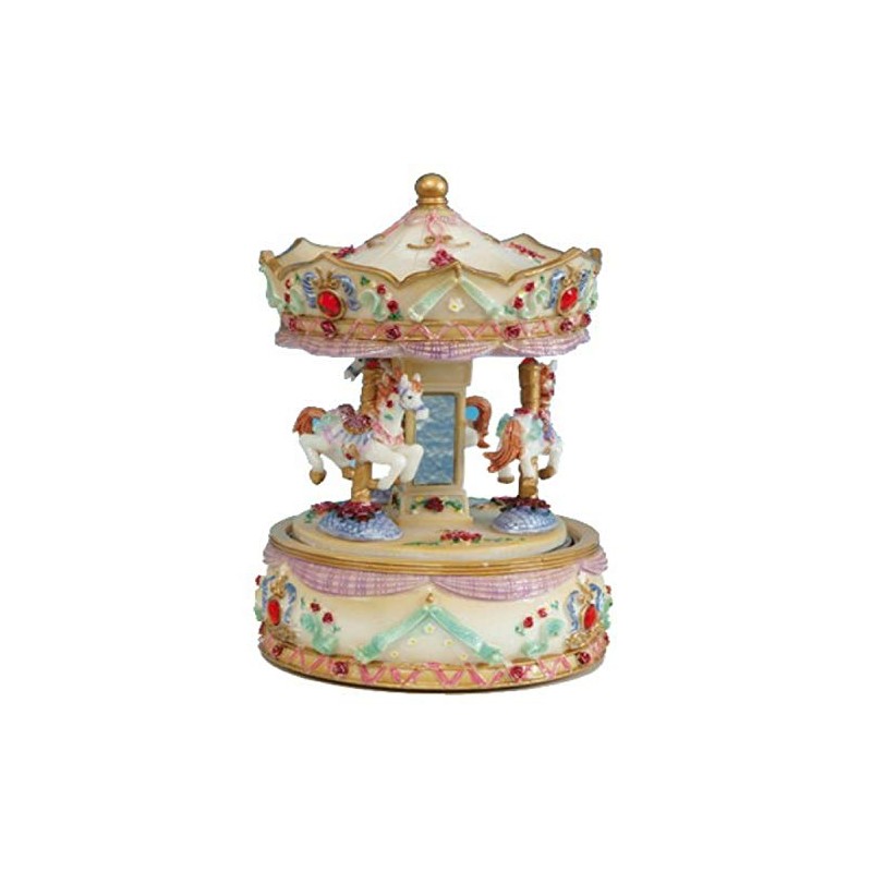 Musicbox Kingdom Karussell beige mit rotem Stein, Maße: Ø10,8x16,5 cm,