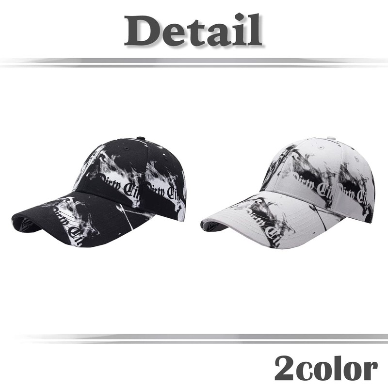 White Fang CA487 Caps, English Letters, Marble Pattern, Brim Length,