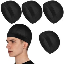 Wanmu 4Pcs Silk Durag for Black Men, Satin Silk Hair Bonnet, Elastic Band Wave Caps for 360 Waves for Sleep Shower