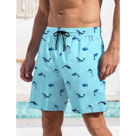 Lzzidou Mens Board Shorts with Compresssion Liner 7 Inch Inseam Swim Trunks Quick Dry Bathing Suit with Zipper Pockets