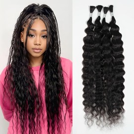 Rebecca Fashion Human Braiding Hair for Boho Braids Super Wave Bulk Human Hair for Braiding 95G 22 Inch No Weft Wet and Wavy Bulk Human Hair Extensions 4 Bundles/Pack Natural Color