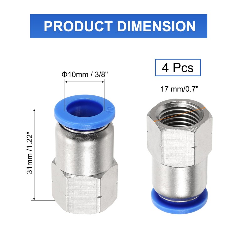 sourcing map 4 Pack 1/4" NPT Female Straight Thread Push
