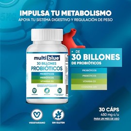 Probióticos y Prebióticos 30 Cápsulas | 30 Billones UFC | Lactobacillus, Acidophilus, Paracasei y Vitamina D3 | 100% Natural, Sin Gluten | 1 capsula d