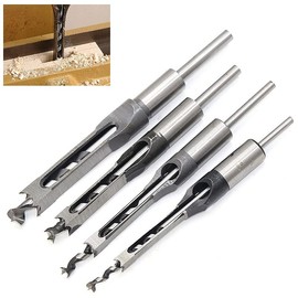 HYCDIYTS Square Hole Drill Set of 4 for Hollow Chisel Mortise Woodworking Drill Bits 4 Sizes Set for Drilling Four Corner Holes