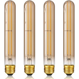 NOVELUX 7.3 Inch 2200K Edison Bulbs Amber Dimmable,Vintage Style Decorative Antique Light Bulb,T10 Long Tubular LED Light Bulbs,6W E26 LED Bulb 80 Watt,UL Listed(4 Pack)