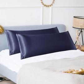 PiccoCasa Pillow Cover Body Pillow Case Microfiber Long Large Life Size Body Pillow Case Pillowcase Silky Shiny Elegant Luxury Silky Solid Color Zippered 2 Pieces Navy 50x140cm