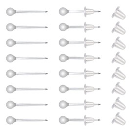 KINBOM 100 Pairs Plastic Transparent Earrings, Invisible Plastic Post Earrings Clear Ball Stud Earrings with Rubber Earring Stoppers for Sports School Women Men Girl