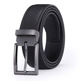 Glamicci Men's Genuine Leather Dress Belt 3.3cm wide |Scratch Resistant Real Leather Black Belt For Men Style-01.06 (Black-GM Buckle, 34-38” Waist (117cm/46”Strap))