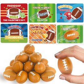 30 Packs Valentine's Day Cards with Footballs Sports Squeeze Balls Stress Relief Fidget Toy for Classroom Exchange, Valentine's Gifts Party Favors for Boys Girls School, Valentine's Prizes for School