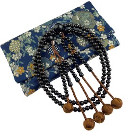 WONDERFUL LOTUS Lotus Flower Beads Nichiren Buddhist Beads for Men and Women, 0 Shakes, Ebony, Kyodama, Prayer Beads, 108 Beads, Hokke Beads with Bag, Natural Wood, Funeral, Memorial Services, Two