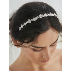 SWEETV Crystal Wedding Headband Silver-Bridal Headpiece Jewelry Band Rhinestone Hairpiece Women Hair Accessories for Brides