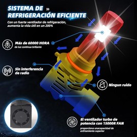 Focos LED 9005 HB3 H10 de Auto Faros, 280W 32000LM 600% Brillante,2 Piezas | 6000K Luz Blanco, Canbus Sin Erro, Plug & Play, Ventilador, Luces 9005 LE