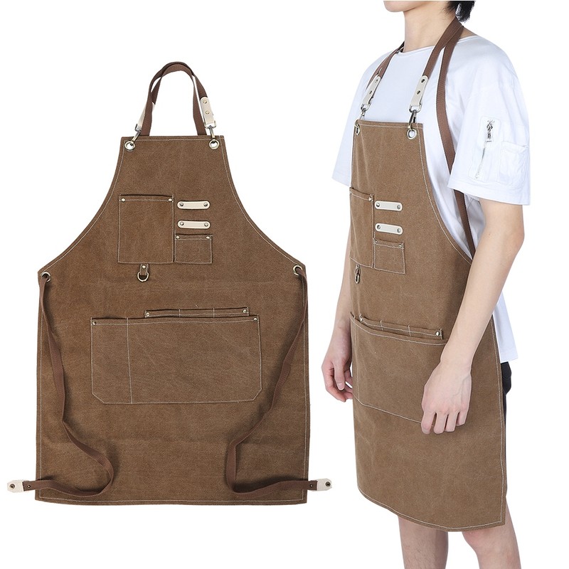 Adjustable Waterproof Apron with Pockets for Restaurant Kitchen Milk Tea