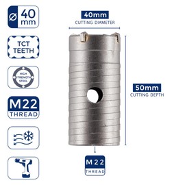 Rennie Tool Company 40mm Carbide Tipped Core Drill Bit for Brick, Concrete, Cement Stone Wall, Aerated Block, Iron, Copper, and Wood- TCT Circular Hole Saw Core Drill Hole Cutter wood hole saw sets