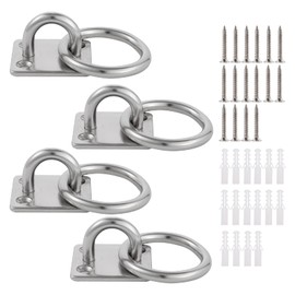 Lyaor Pack of 4 304 Stainless Steel Eye Plate with Ring M6 Eyelet Holder (40 x 35 mm) - Durable Mounting Hooks up to 70 kg Weight - Wall Hook with Screw for Hanging Hammock Boxing Punch Bag Yoga Rope