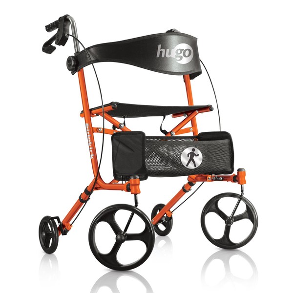 Hugo Mobility Sidekick Side-Folding Rollator Walker with Seat, Tangerine