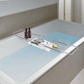 Expandable Bathtub Tray Caddy for Luxury Bath, Extra Wide Acrylic Tub Tray with Natural Marble Board, Waterproof Bath Tub Shelf for Phone, Wine, Book, Tablet Stand - Ideal Home Spa (Silver, White)