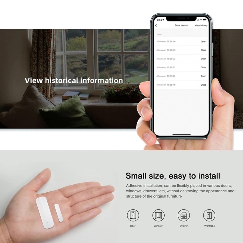WiFi Door Sensor Window Detector: Smart Window Contact Sensor, Wireless