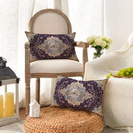 Artoid Mode Boho Bohemia Style Vintage Purple Cushion Covers Set of 2 30 x 50 cm Seasonal Decorative Cushion Cover Couch Living Room Decoration