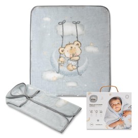 Newborn Baby Sleeping Bag 3-in-1 Swaddle Blanket with Hood - "Osito Nube Grey" · Toddler Warm Thick Pram Sleeping Bag Soft Knitted Blanket · 80 x 90 cm · INTERBABY