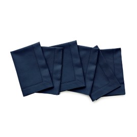 Solino Home Navy Cloth Napkins Set of 6 – Cotton Linen Hemstitch Napkins 20 x 20 Inch – Machine Washable Fall, Thanksgiving, Christmas Dinner Napkins