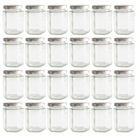 GPK4ALL 190ml 6oz Hexagon Glass Jars, Pack of 24 Sets With Silver Lids for Jam, Honey, Jelly, Candy, Candle, Wedding Favors, Baby Shower, Spice, Crafts, Party Favors, Samples