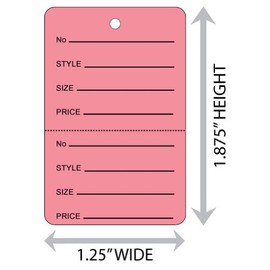 Small (1.25" X 1.875") Pink Unstrung Coupon Merchandise Tag with Perforation. Case of 2,000 Tags.