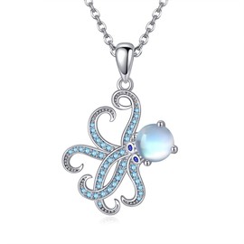 VENACOLY Octopus Necklace Sterling Silver Moonstone Tentacle Pendant Ocean Animal Valentines Day Jewellery for Women