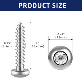 MewuDecor #14 x 1 Stainless Steel Button Head Torx Sheet Metal Screws Security Silver Screws Anti-Theft Tamper Proof with Bit T27 25 PCS