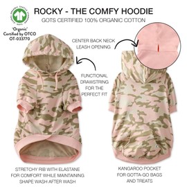 Pet Passion 100% Organic Cotton Rocky - The Comfy Dog Hoodie Pet Coat for Small, Medium and Large Dogs, Pink Camo, Medium
