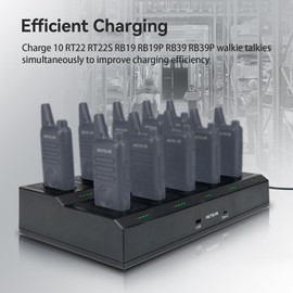 Retevis RT22 10-Way Walkie Talkie Charger, Ten Way Multi Unit Charger, for Retevis RT22 RT22S RB19 RB19P RB39 RB39P Walkie Talkie and Battery, 5 LED Indicators, AC/DC Adapter, Replaceable Base(1 Pack)
