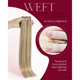 Moresoo Sew in Hair Extensions Human Hair Blonde Highlights Weft Hair Extensions for Women Golden with Medium Blonde Double Weft 24 inch 100g