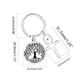 Uloveido Stainless Steel Tree of Life Keychain Key Chain with Oval Cross Mustard Seed Charm Birthday Gift Family Keychain Y764 (Oval Cross)