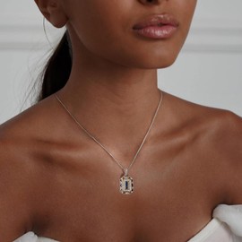 SHELOVES Vintage Pendant Necklac for Women Blue Sapphire Gemstone CZ 925 Sterling Silver Art Decco Chain 18" Gift For Her