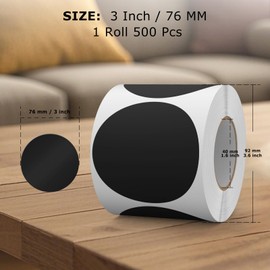 FINDAT Black Round Labels 76mm Colour Coding Circle Stickers Vinyl Removable Waterproof Name Tags for Home Office Business 500PCS