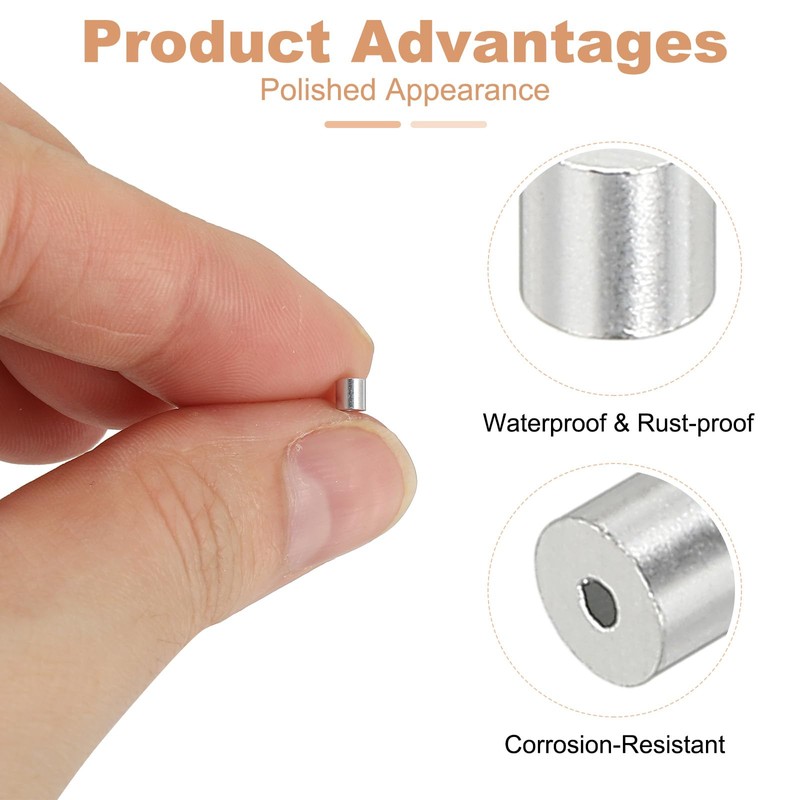 sourcing map 0.02"(0.5mm) Aluminum Crimping Loop Sleeve, Wire Rope Stop