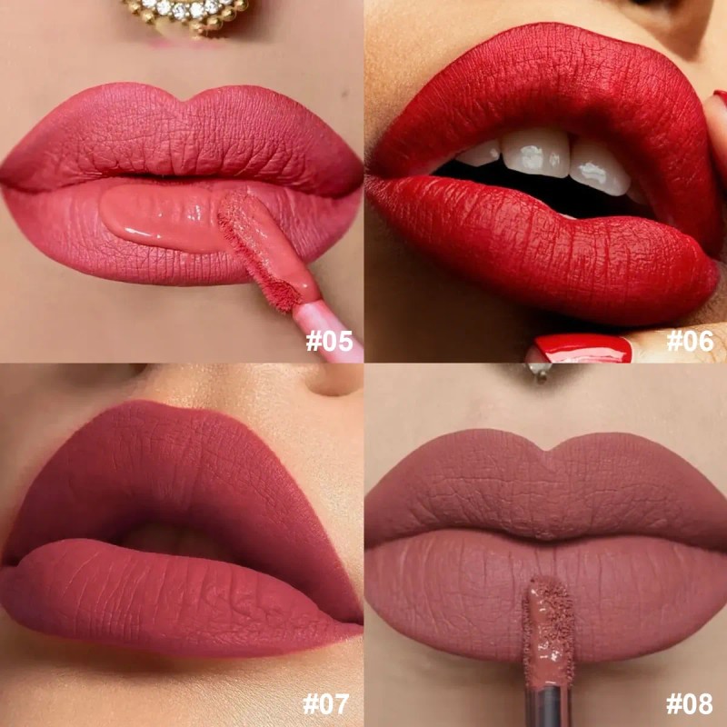 Set De 4 Labiales Mate Labial Resistencia Agua Color Rojo