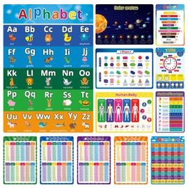 GERUEE 12 Pieces Educational Posters for Toddlers,Learning Chart Materials for Elementary and Middle School Classroom Teach,Kindergarten,Homeschool Supplies, Classroom Decorations 15.7 x 11 Inch.