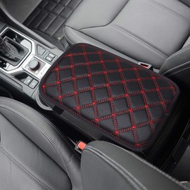 Monrand Red Car Armrest Cover, Universal Waterproof Leather Car Center Console Cover Fit for Most Vehicles Car Accessories Interior, Car Armrest Seat Box Cover Protector(Red line)