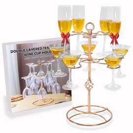【NEW】Cocktail Tree Stand, Screw-on Champagne Tree Stand for 10 Glasses, Rose Golden Cocktail Tree Stand for Drinks, Metal Champagne Stand Drink Tree Stand Drink Tower for Bar Party Wedding Birthday