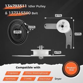 137315300 Dryer Belt & 134793511 Idler Pulley Assembly for Frigidaire etc.