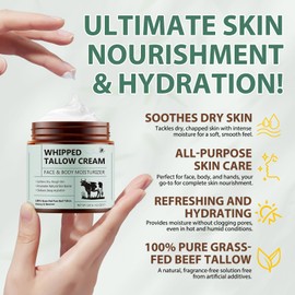Whipped Beef Tallow Balm for Skin 120g, Tallow Face Cream 100% Natural Organic, Deeply Nourishing For Face & Body Beef Tallow Moisturiser, Suitable for Dry Skin, Delivers Deep Hydration, 4.2 OZ