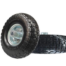 EAGWON 10" Solid Rubber Wheels & Rims - 4.10/3.50-4 Heavy Duty Flat-Free Tires, 5/8" Axle Bore, 220lb Load Capacity, 2.2" Offset Hub, All-Terrain for Carts, Hand Trucks, Trailers (2-Pack)