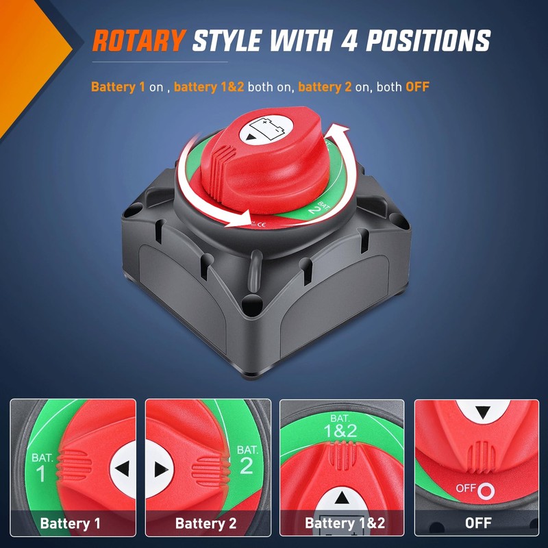 Nilight Battery Switch 1-2-Both-Off 12V 24V 48V 600A High Current