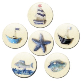 Fridge Magnets Maritime Decoration Blue Set of 6 Decorative Gift Set Magnets Beach Sea Funny for Women Girlfriend Strong Large 50 mm Round