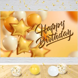 Gold Balloons Backdrop Banner Happy Birthday Banner Decorations Birthday Photography Background Party Decoration for Women Men Girls