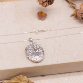 Tuscany Silver Women's Sterling Silver Rhodium Plated 'Tree of Life' Locket Pendant on a Chain of Length 46cm